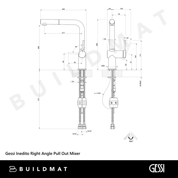 Gessi Inedito Right Angle Pull Out Mixer Brushed Nickel