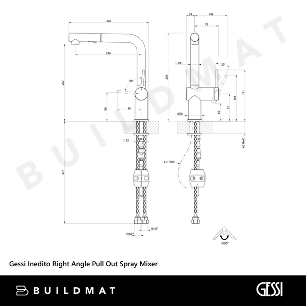 Gessi Inedito Right Angle Pull Out Spray Mixer Chrome