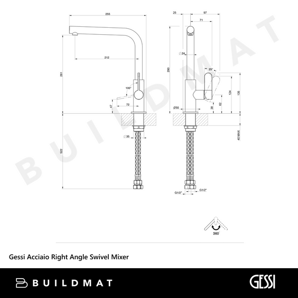 Gessi Acciaio Right Angle Swivel Mixer Stainless Steel