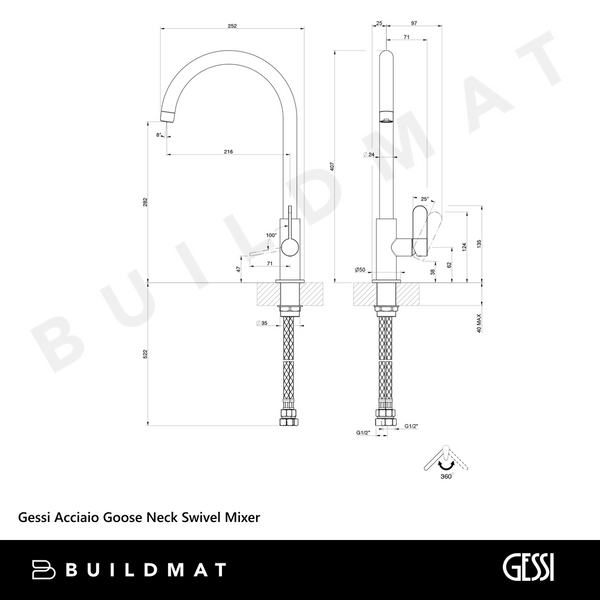 Gessi Acciaio Goose Neck Swivel Mixer Stainless Steel