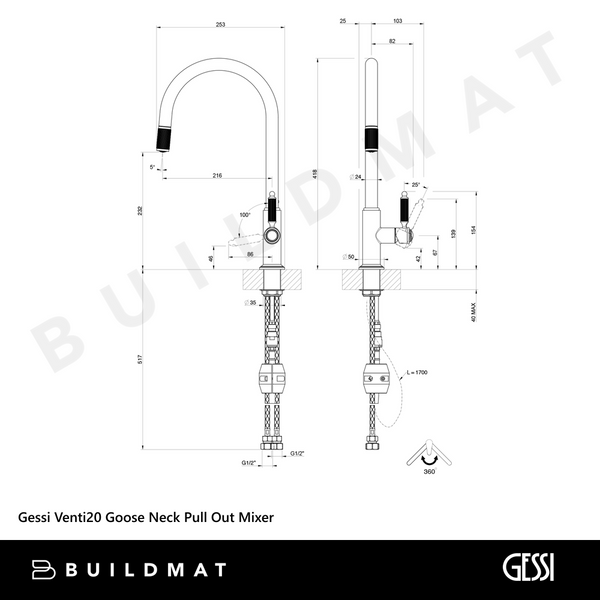Gessi Venti20 Goose Neck Pull Out Mixer Chrome