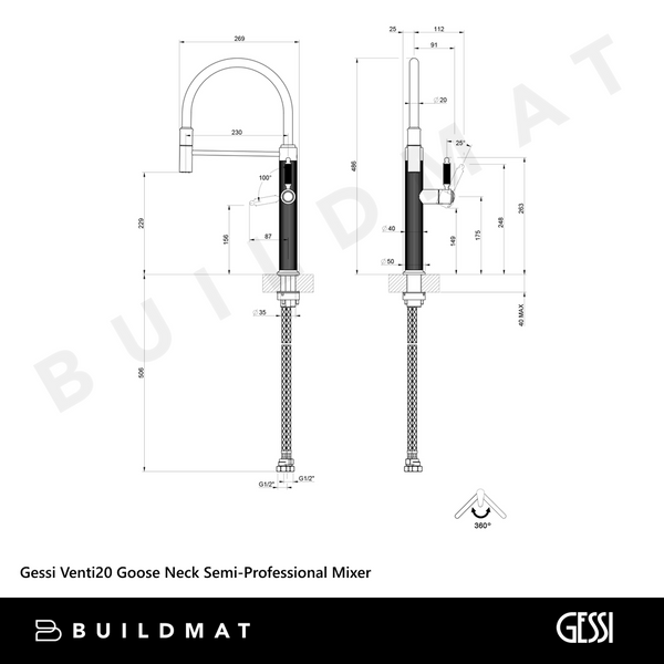 Gessi Venti20 Goose Neck Semi-Professional Mixer Brushed Black