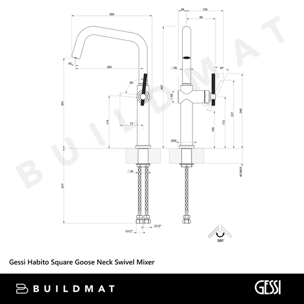 Gessi Habito Square Goose Neck Swivel Mixer Brushed Nickel