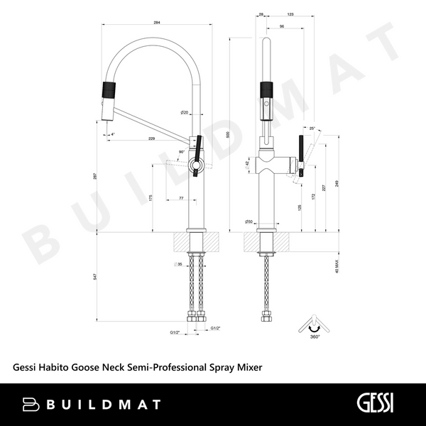 Gessi Habito Goose Neck Semi-Professional Spray Mixer Warm Bronze