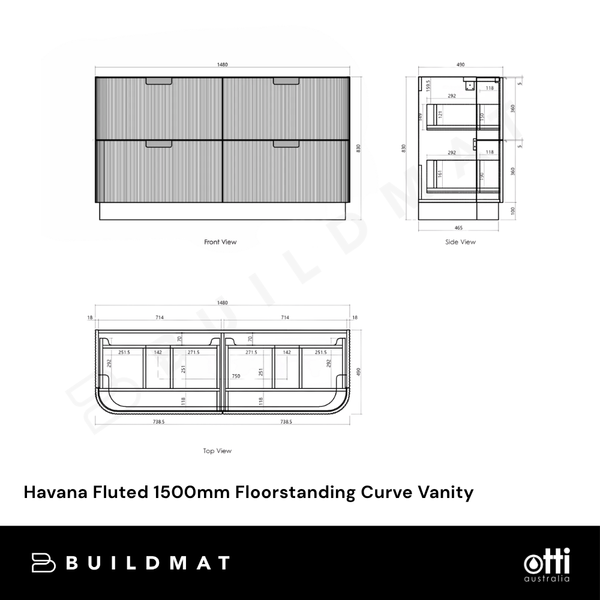 Otti Havana Fluted 1500mm Woodland Oak Floorstanding Curve Vanity