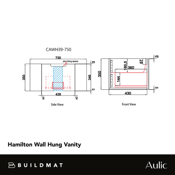 Aulic Hamilton 750mm Wall Hung Vanity