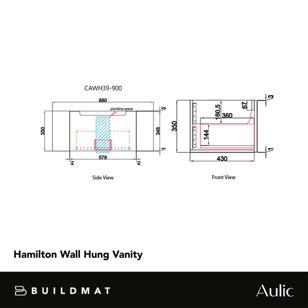 Aulic Hamilton 900mm Wall Hung Vanity