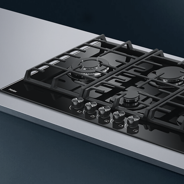 Haier 90cm 500 Series Gas on Glass Cooktop Black Glass