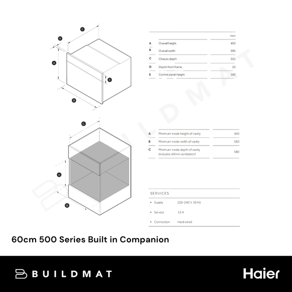 Haier 60cm 500 Series Built in Companion Oven Black