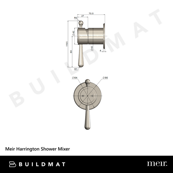 Meir Harrington Shower Mixer (Complete Kit) Brushed Nickel