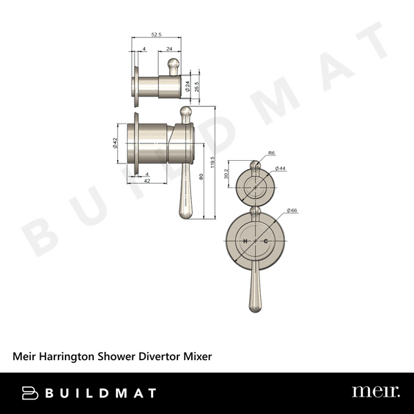 Meir Harrington Shower Divertor Mixer (Complete Kit) Brushed Nickel