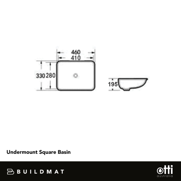 Otti Undermount Square 460x330x175 Basin Gloss White