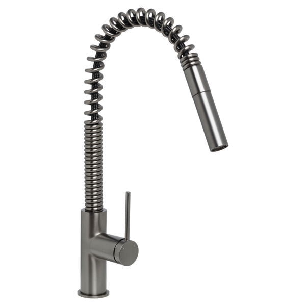 Johnson Suisse Venezia Gooseneck Pull Out Spring Sink Mixer Brushed Gunmetal