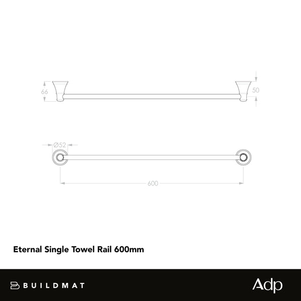 ADP Eternal Single Towel Rail 600mm Chrome