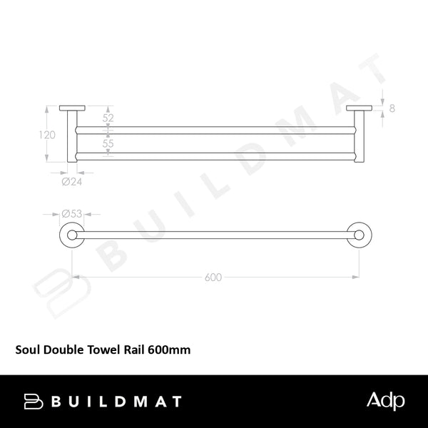 ADP Soul Double Towel Rail 600mm Brushed Copper