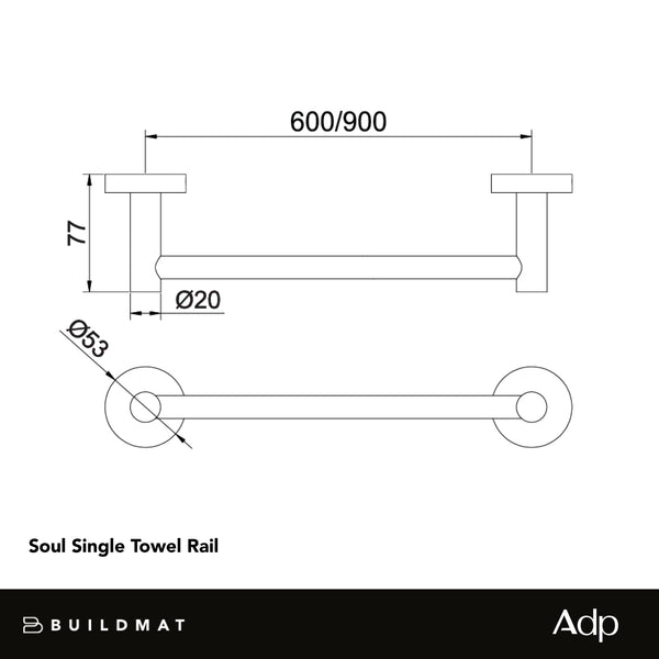 ADP Soul Single Towel Rail 900mm Brushed Copper