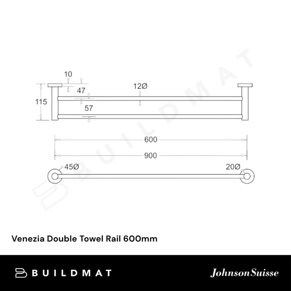 Johnson Suisse Venezia Double Towel Rail 600mm Brushed Nickel II