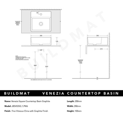 Venezia Graphite Square Countertop Basin