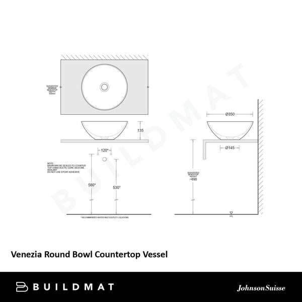Johnson Suisse Venezia Matte Black Round Bowl Countertop Vessel