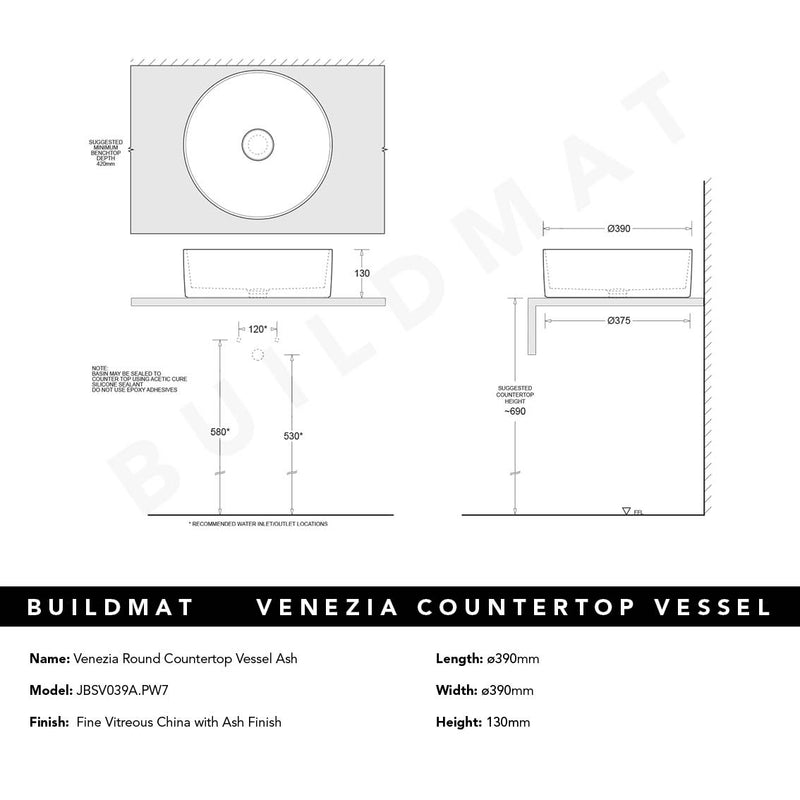 Venezia Ash Round Countertop Vessel