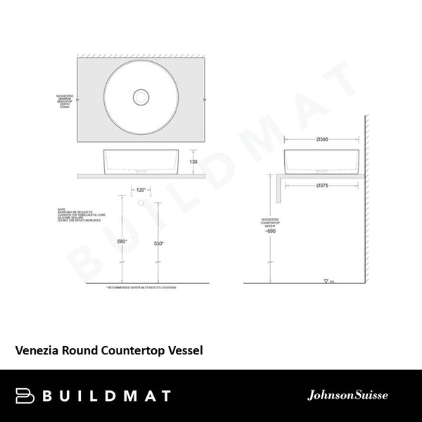 Johnson Suisse Venezia Matte Black Round Countertop Vessel