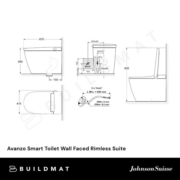 Johnson Suisse Avanzo Smart Toilet Wall Faced Rimless Suite