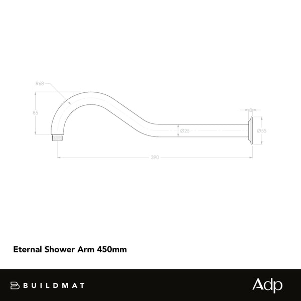 ADP Eternal Shower Arm 450mm Brushed Copper