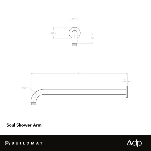ADP Soul Shower Arm 450mm Brushed Copper
