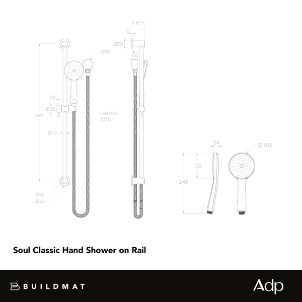 ADP Soul Classic Hand Shower On Rail Brushed Nickel
