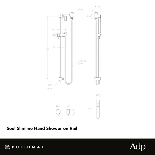 ADP Soul Slimline Hand Shower On Rail Brushed Copper