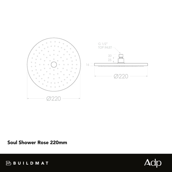 ADP Soul Shower Rose 220mm Brushed Nickel