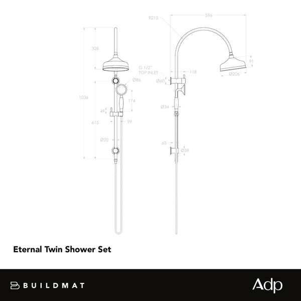 ADP Eternal Gooseneck Twin Shower Set Brushed Brass