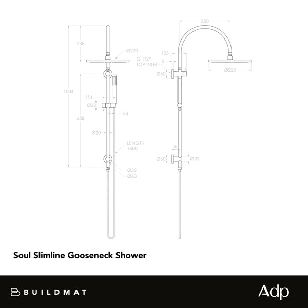 ADP Soul Slimline Gooseneck Shower Set Brushed Brass