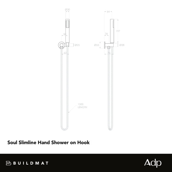 ADP Soul Slimline Hand Shower On Hook Brushed Brass