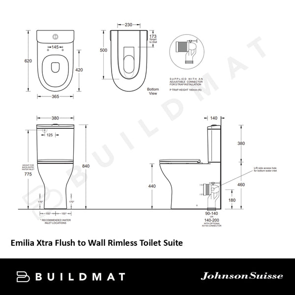 Johnson Suisse Emilia Xtra Flush to Wall Rimless Toilet Suite