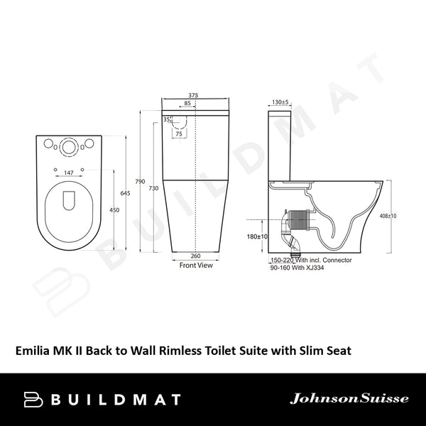 Johnson Suisse Emilia MK II Back to Wall Rimless Toilet Suite with Slim Seat