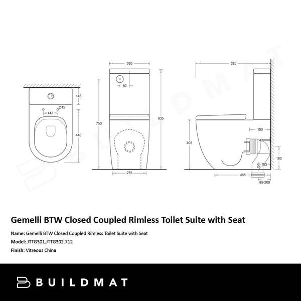 Johnson Suisse Gemelli BTW Closed Coupled Rimless Toilet Suite with Seat