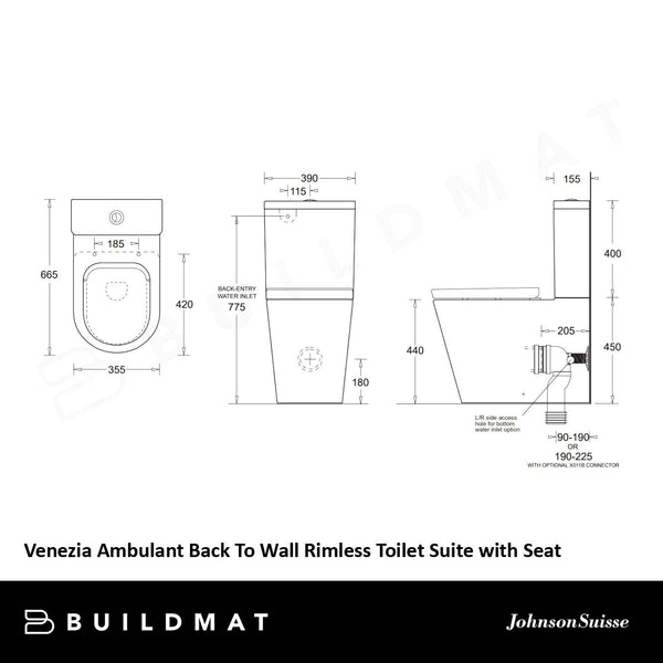 Johnson Suisse Venezia Ambulant Back To Wall Rimless Toilet Suite With Seat
