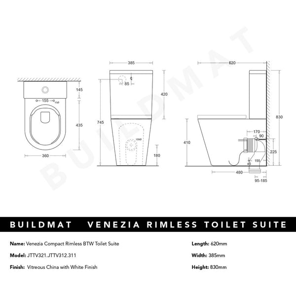 Johnson Suisse Venezia Compact Rimless BTW Toilet Suite