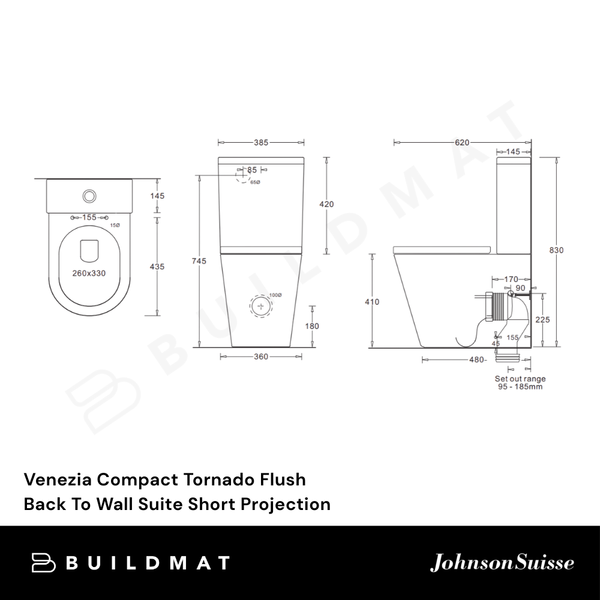 Johnson Suisse Venezia Compact Tornado Flush Back To Wall Suite Short Projection White