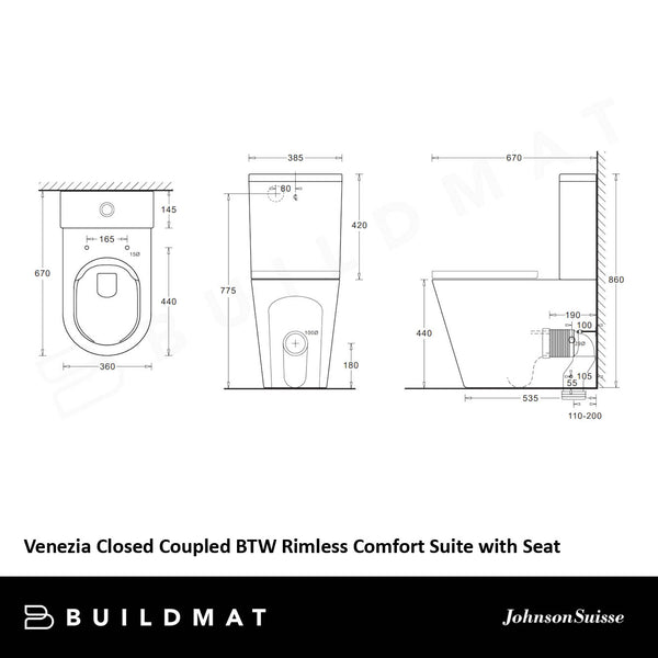 Johnson Suisse Venezia Comfort Rimless BTW Toilet Suite