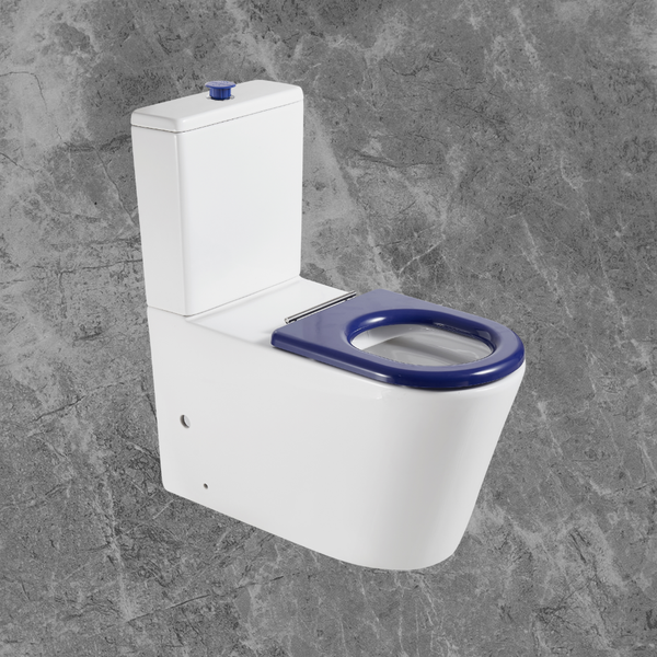 Johnson Suisse Venezia Care BTW Rimless Special Needs Toilet Suite (with Raised Blue Button and Seat) White