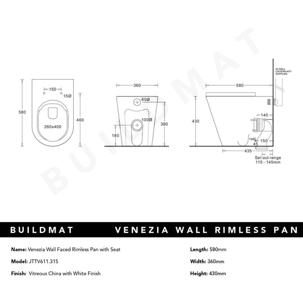 Johnson Suisse Venezia Wall Faced Rimless Pan With Seat