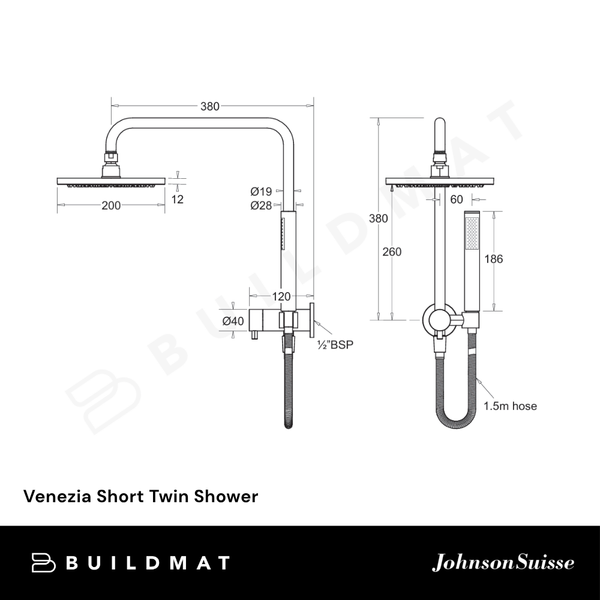 Johnson Suisse Venezia Short Twin Shower Brushed Nickel