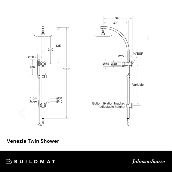 Johnson Suisse Venezia Twin Shower Brushed Gunmetal