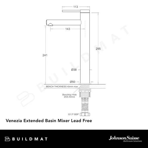 Johnson Suisse Venezia Extended Basin Mixer Chrome Lead Free