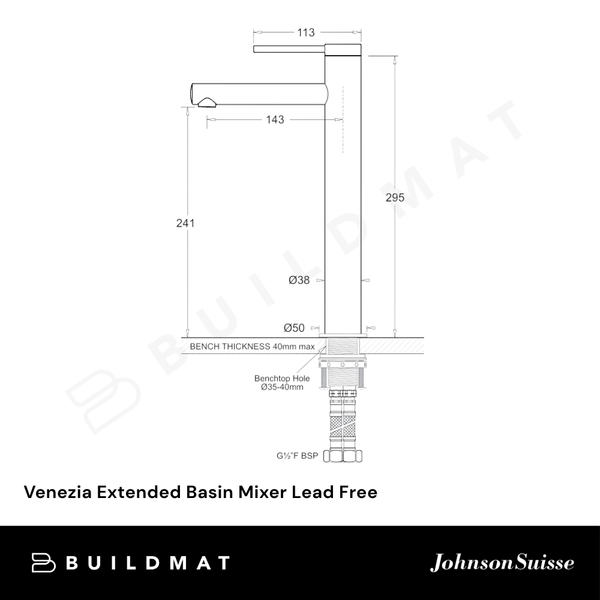 Johnson Suisse Venezia Extended Basin Mixer Brushed Nickel II Lead Free