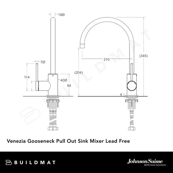 Johnson Suisse Venezia Gooseneck Sink Mixer Brushed Brass Lead Free