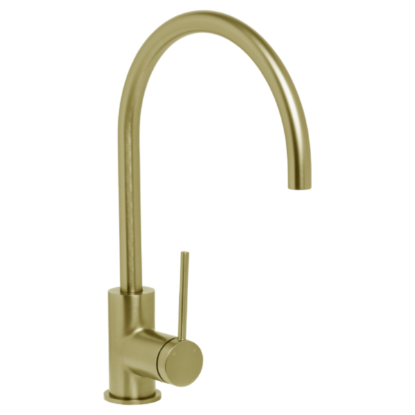 Johnson Suisse Venezia Gooseneck Sink Mixer Brushed Brass Lead Free