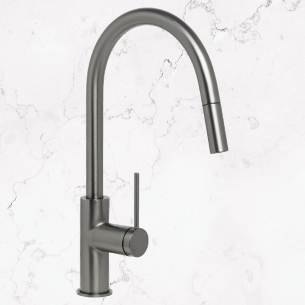 Johnson Suisse Venezia Gooseneck Pull Out Sink Mixer Gunmetal Lead Free